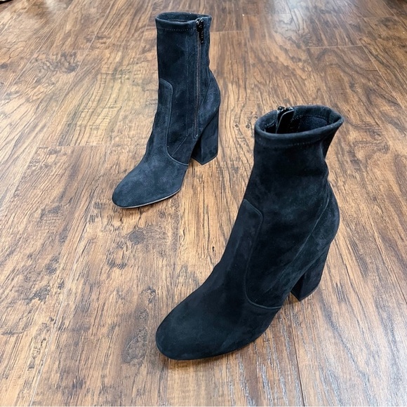 Valentino • Stretch-Suede Sock Boots ankle booties block heeled zip leather - Picture 2 of 16
